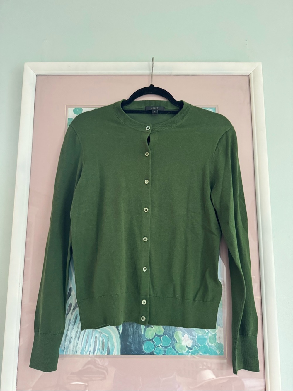 Classic Green Crewneck Button-Front Cardigan Sweater